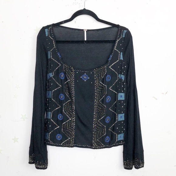 𝅺Free people black beaded blouse - Picture 3 of 10